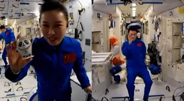 冰墩墩上太空了！王亚平和冰墩墩在中国空间站同框